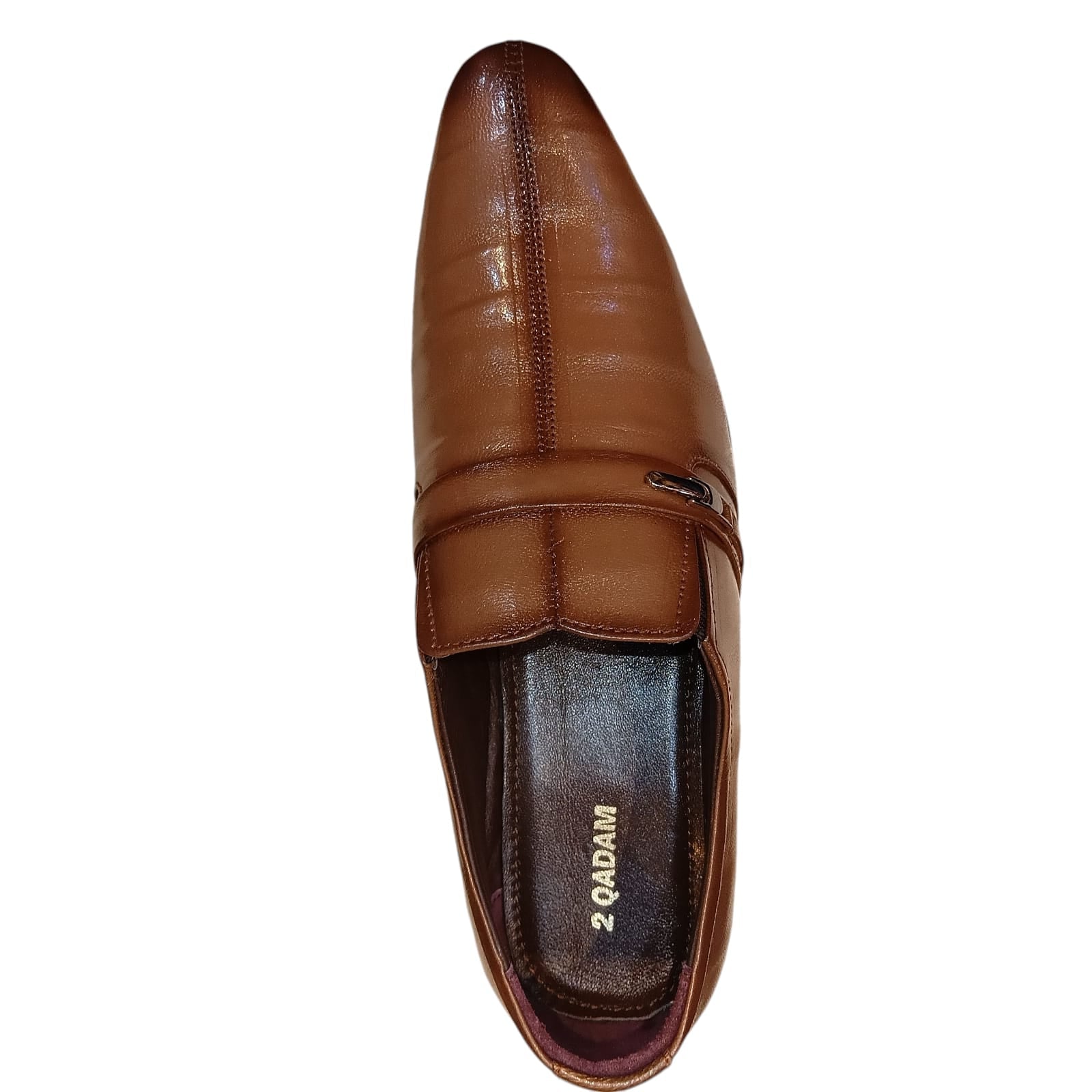Brown leather loafer shoe on a white background